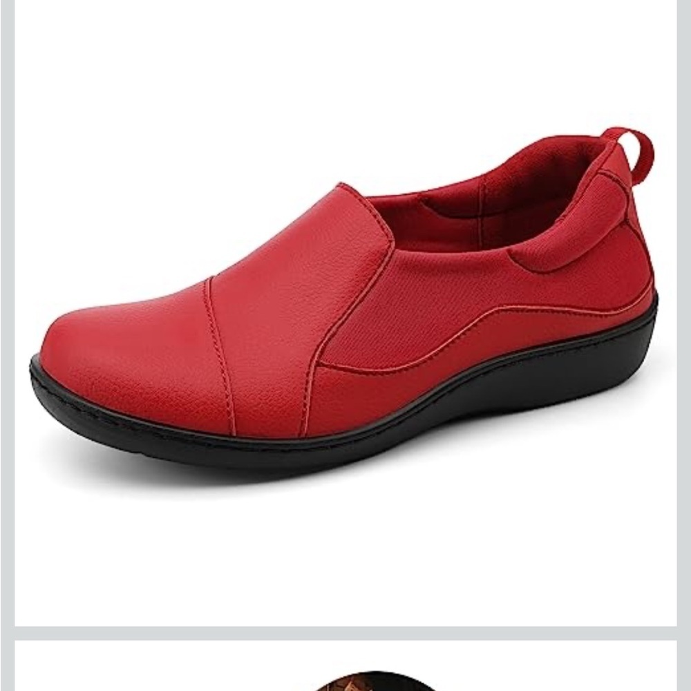 HUENEPH Women’s Comfort
Leather Loafers Casual Slip On Red Walk Shoes Size 6.5 - Picture 2 of 5